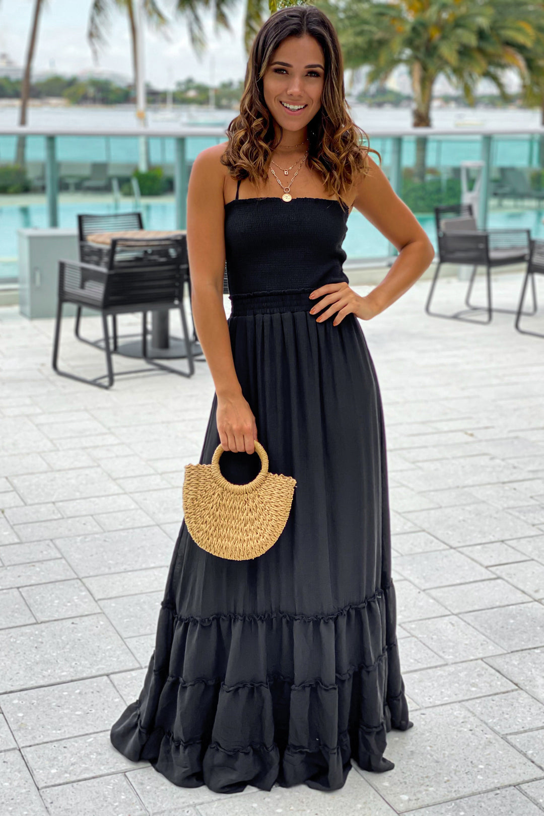 Black Smocked Maxi Dress with Strappy Back Beautiful Dresses Saved by the Dress