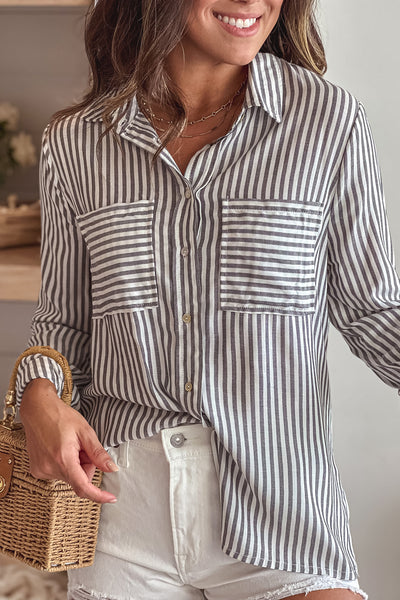black striped roll up sleeves button down shirt