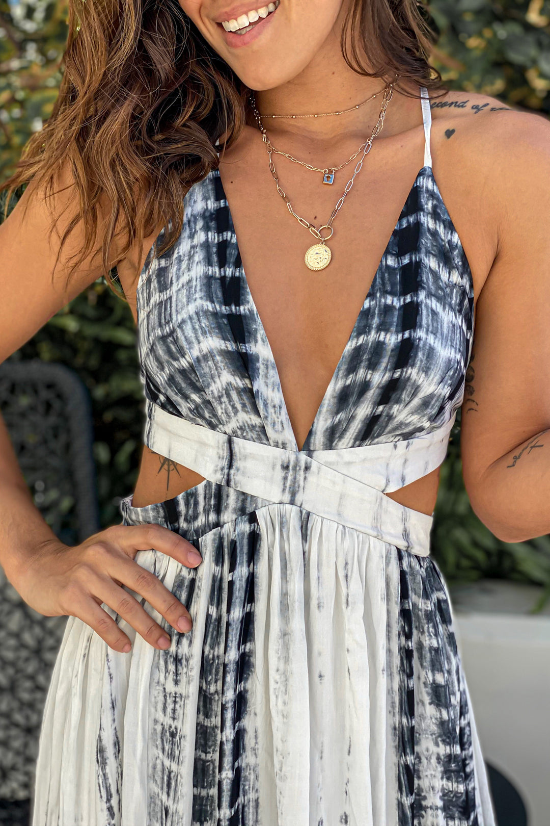 chinese dress ladies Hime Maxi Dress in Mono Tie Dye Black and White main image 0