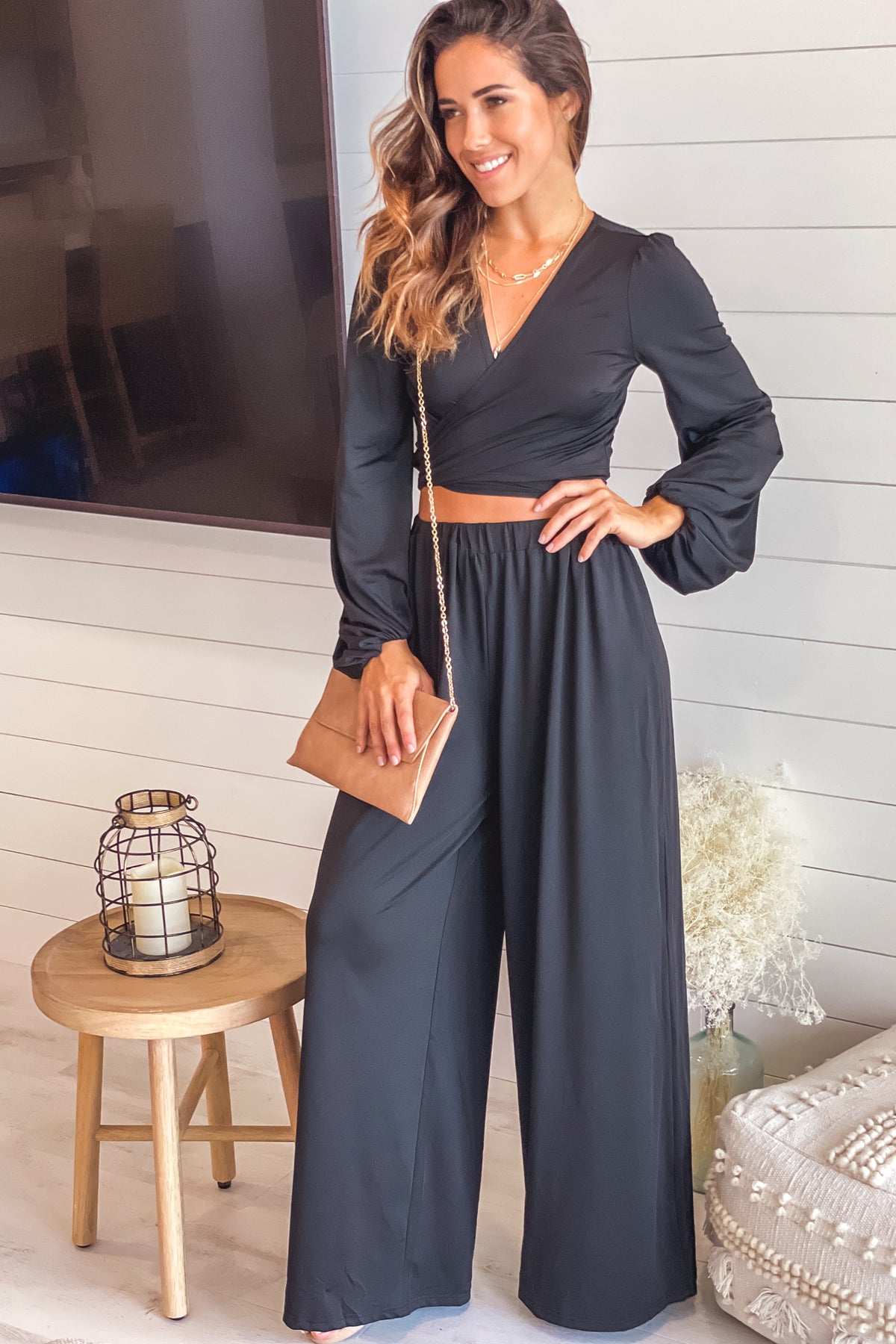 Black Long Sleeve Top and Pants Set | Online Boutiques – Saved by the Dress