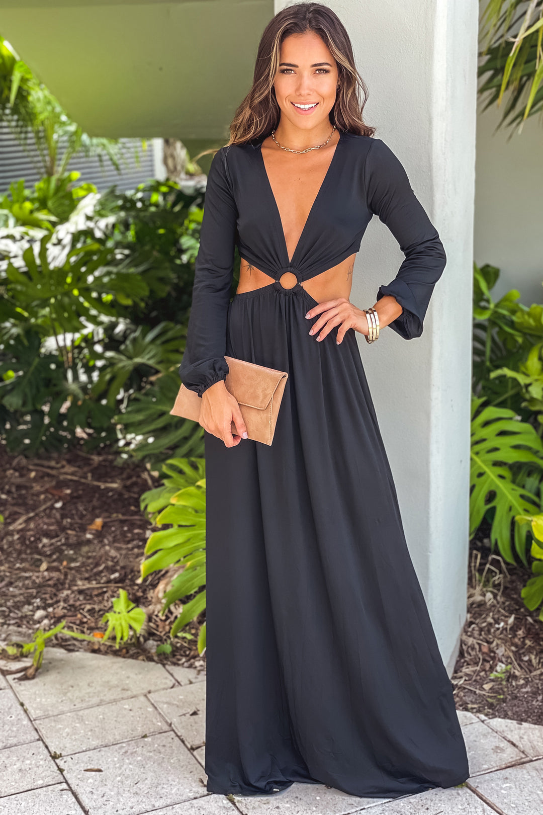 black v neck long sleeve maxi dress Black Coast V Neck Lace Long Sleeve Maxi Dress