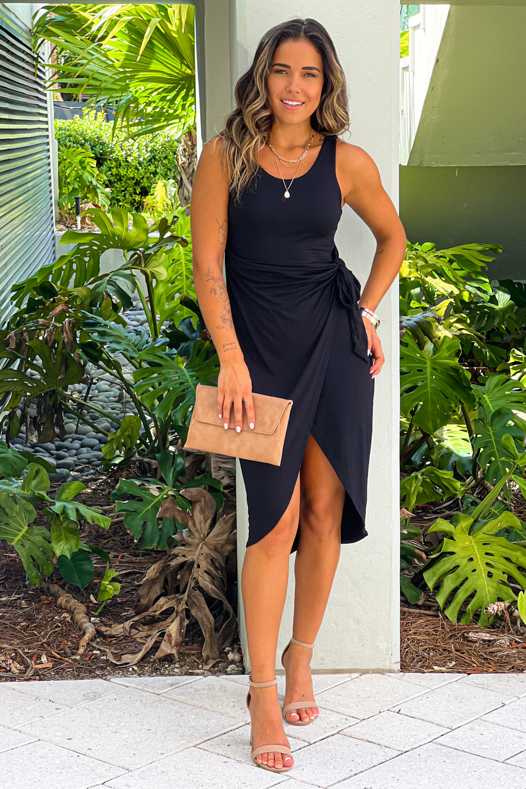green emerald velvet dress Black Wrap Midi Dress
