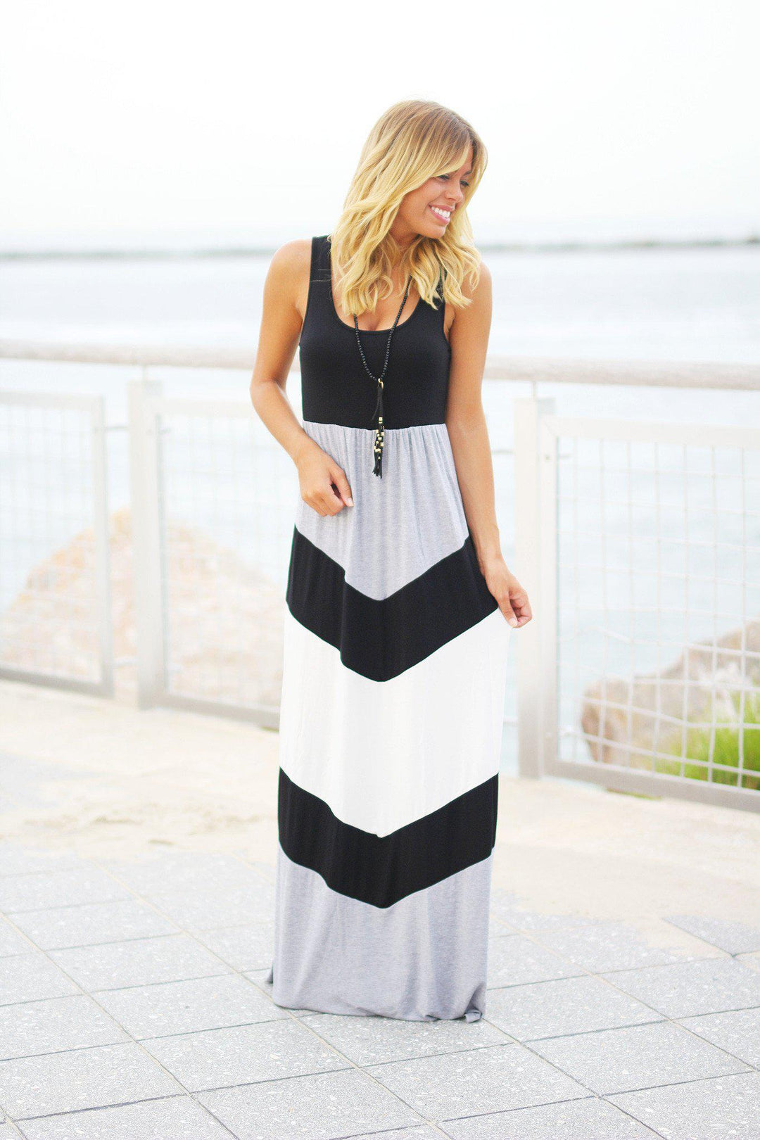 Black and Gray Chevron Maxi Dress