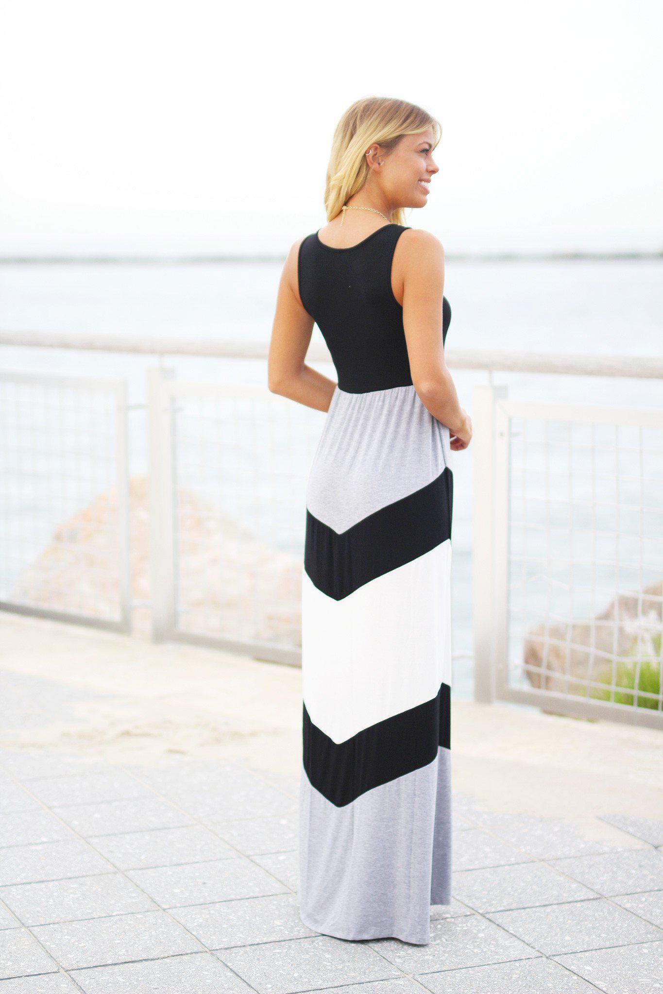 Black and Gray Chevron Maxi Dress | Black and Gray Long Dress Saved by the Dress Black and Gray Chevron Maxi Dress | Black and Gray Long Dress Saved by the Dress