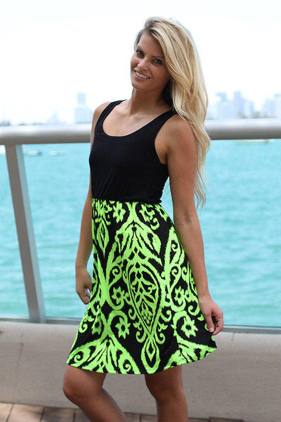 Black and Neon Lime Short Dress