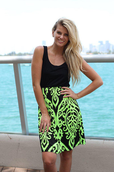 Black and Neon Lime Short Dress
