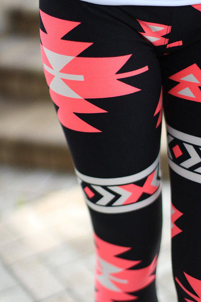 Black And Neon Pink Tribal Print Leggings