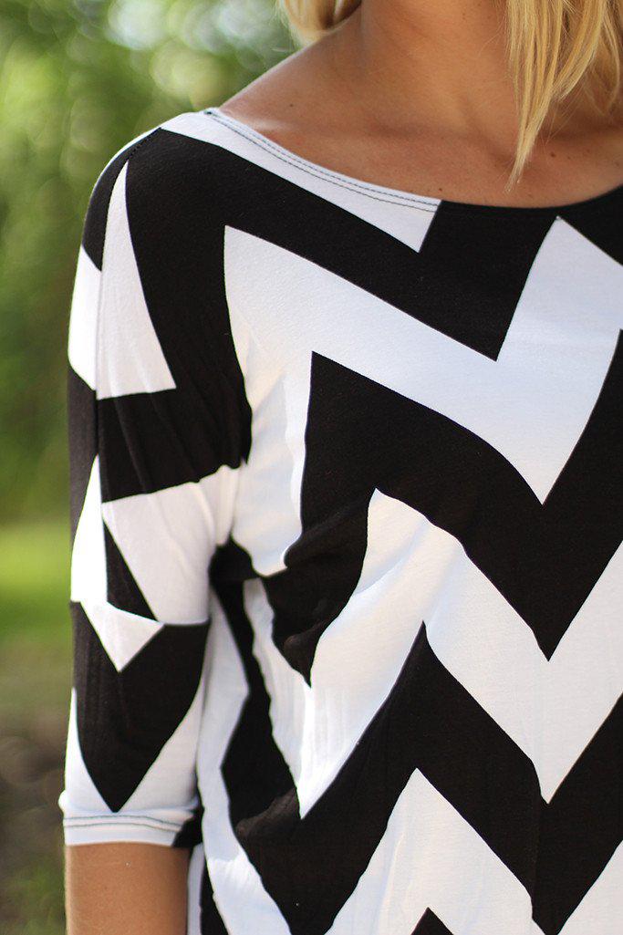 long sleeve black and white chevron dress Black and White Chevron Top | 3/4 sleeves top