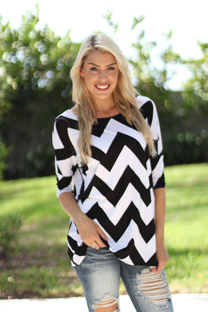 Black and White Chevron Top | 3/4 sleeves top