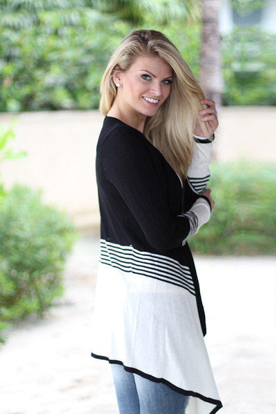 Black And White Open Cardigan