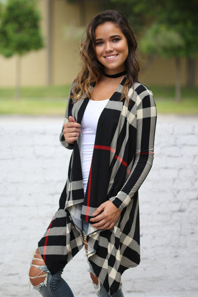 check print black cardigan