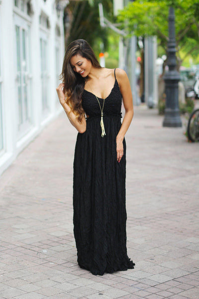 Black Lace Maxi Dress with Open Back | Evening Gown – Saved by the Dress