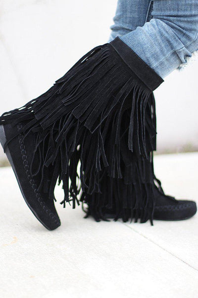 Black Fringe Boots