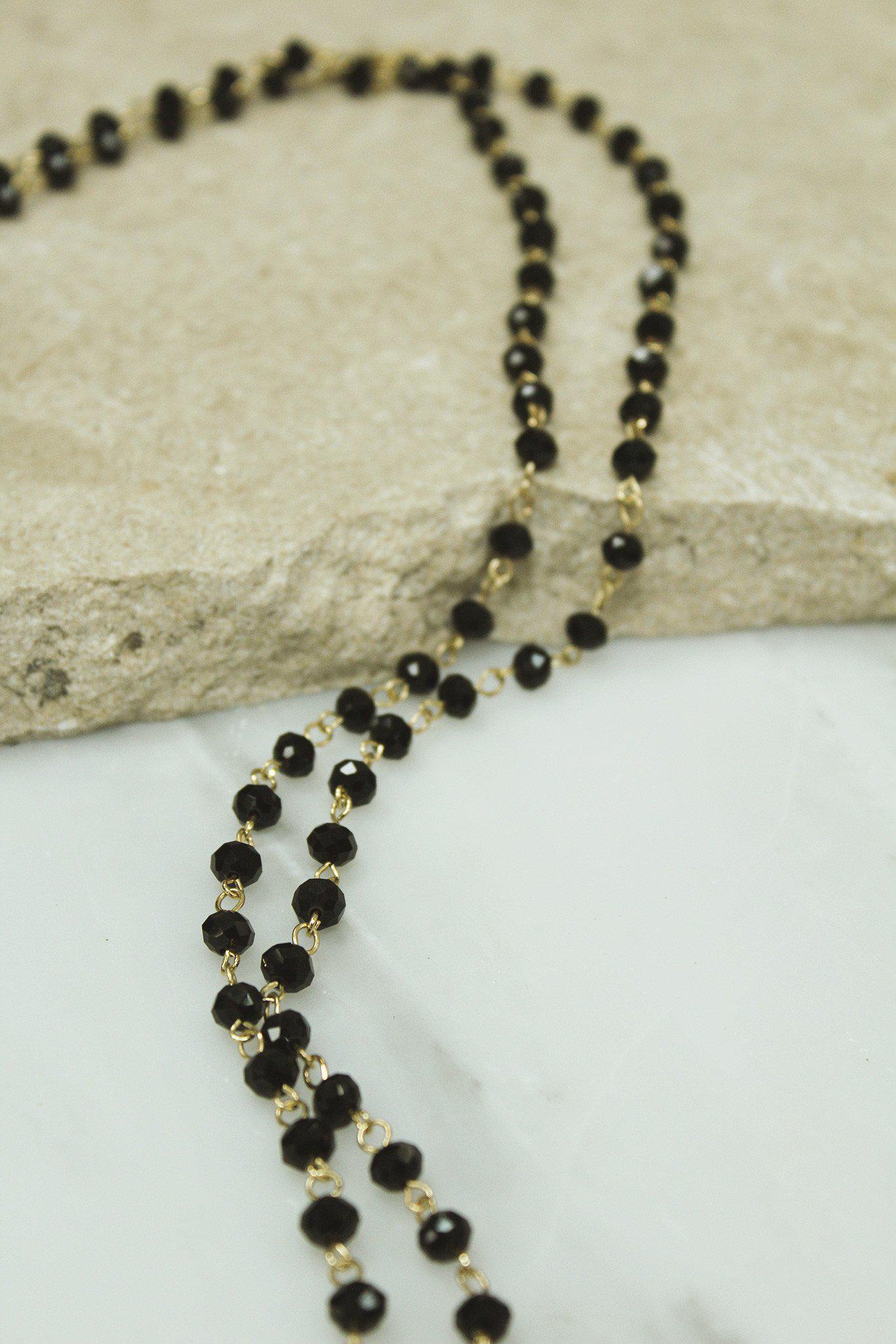 Layered Black Glass Beaded Necklace