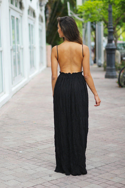 Black Lace Maxi Dress with Open Back