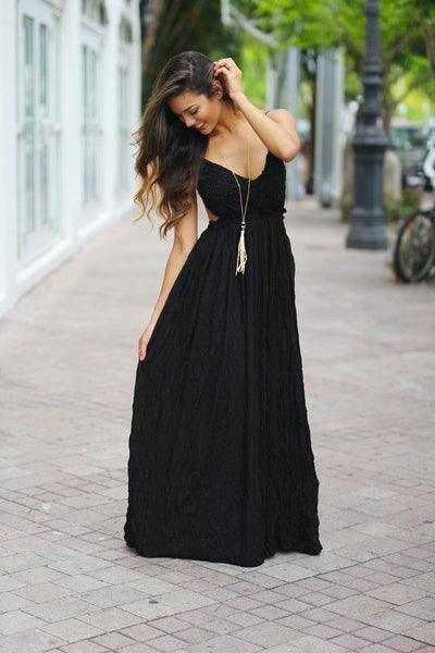Black Lace Maxi Dress with Open Back | Evening Gown – Saved by the Dress