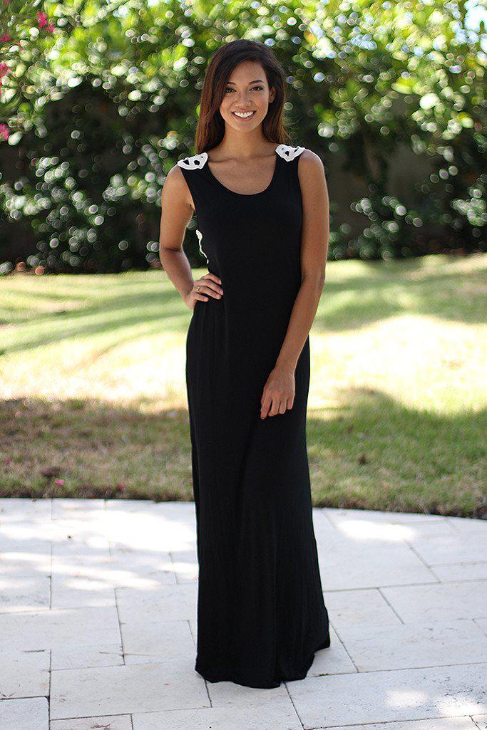 Black Maxi Dress With Crochet Back