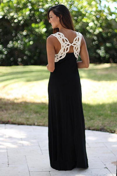 Black Maxi Dress With Crochet Back