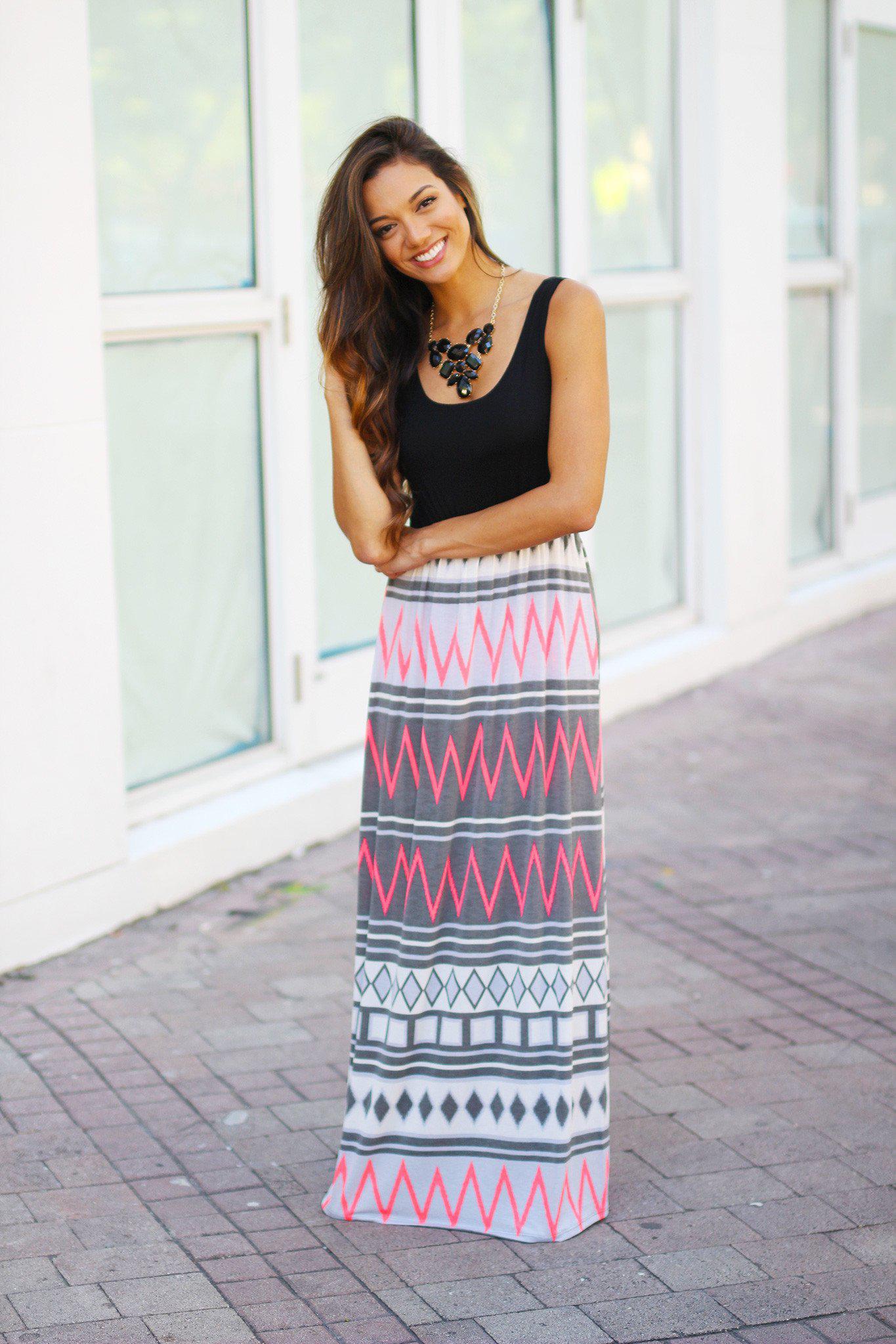 Black And Gray Maxi Dress With Criss Cross Back