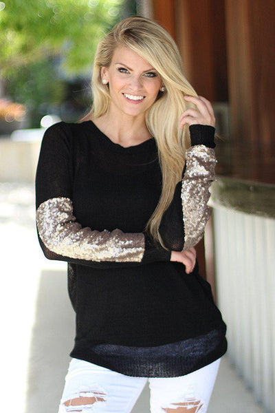 Black Sheer Top With Sequins