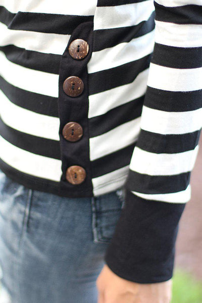 Black Striped Top With Buttons