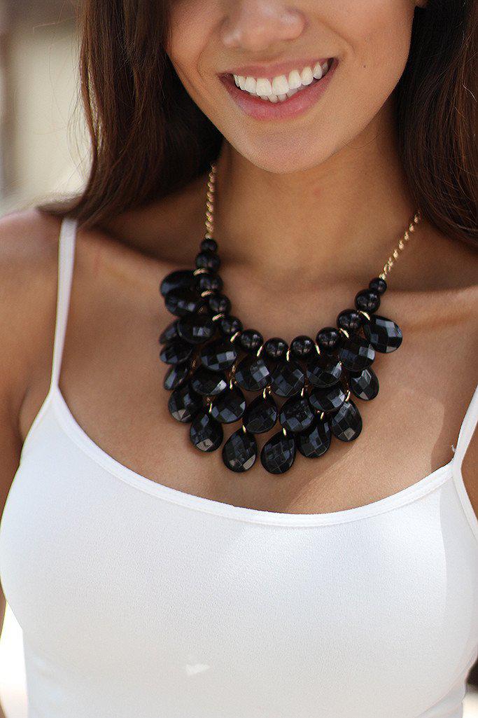 Black Teardrop Beaded Necklace