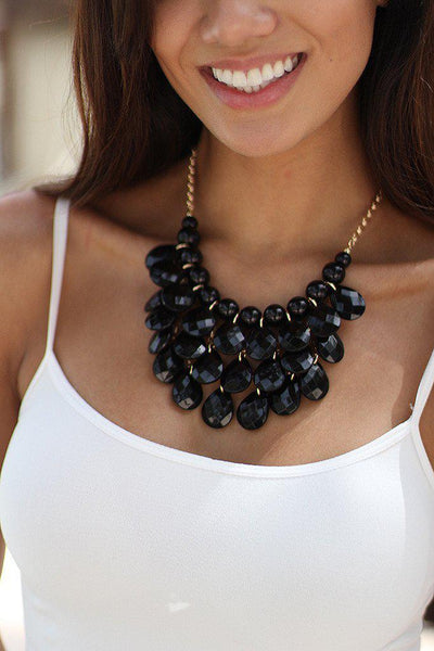 Black Teardrop Beaded Necklace
