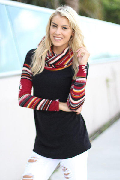 Black Top With Aztec Sleeves