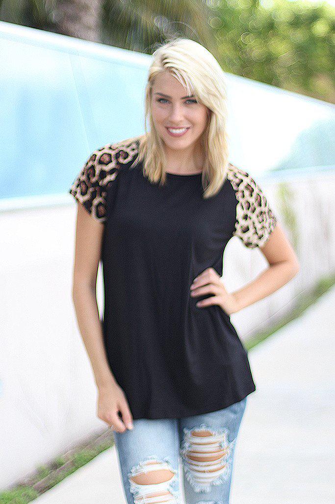 Black Top With Leopard Sleeves