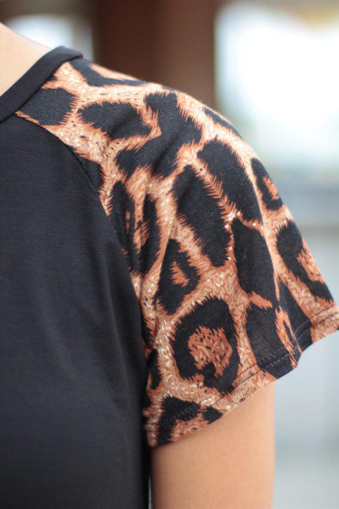Black Top With Short Leopard Sleeves