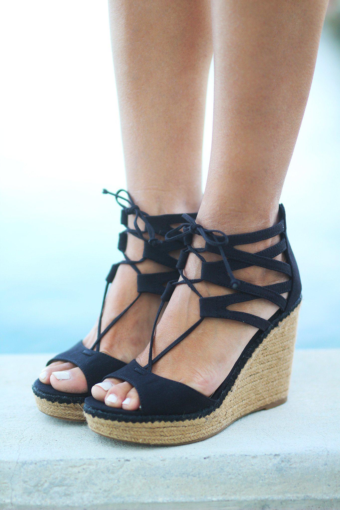 Black Strappy Wedges