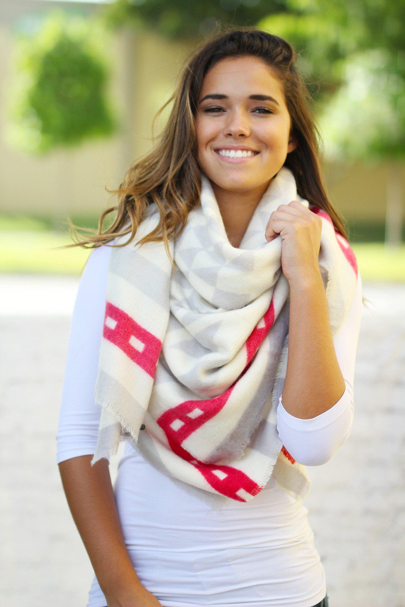 Ivory and Gray Blanket Scarf