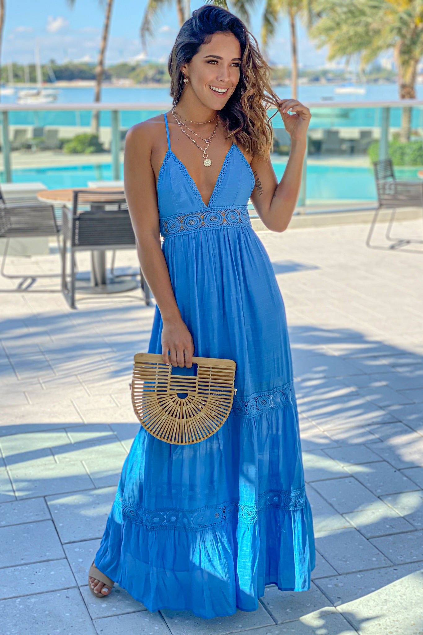 blue cute maxi dress