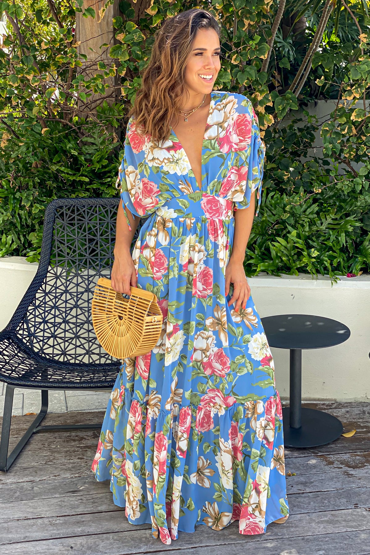 Blue Floral Dolman Sleeves Maxi Dress | Maxi Dresses – Saved by the Dress