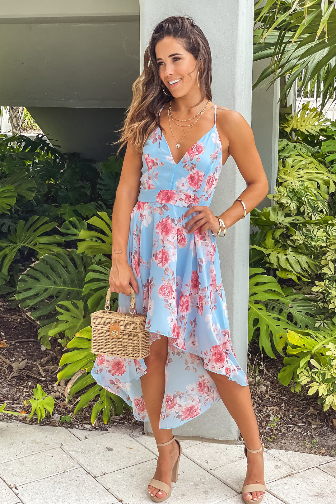 Blue Floral High Low Dress With Lace Back | Short Dresses Saved by the Dress Blue Floral High Low Dress With Lace Back | Short Dresses Saved by the Dress