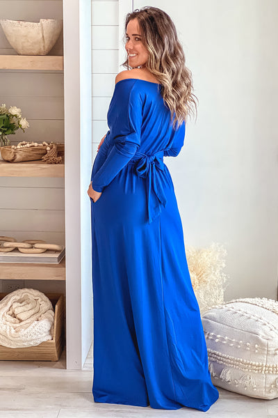 blue maternity maxi dress