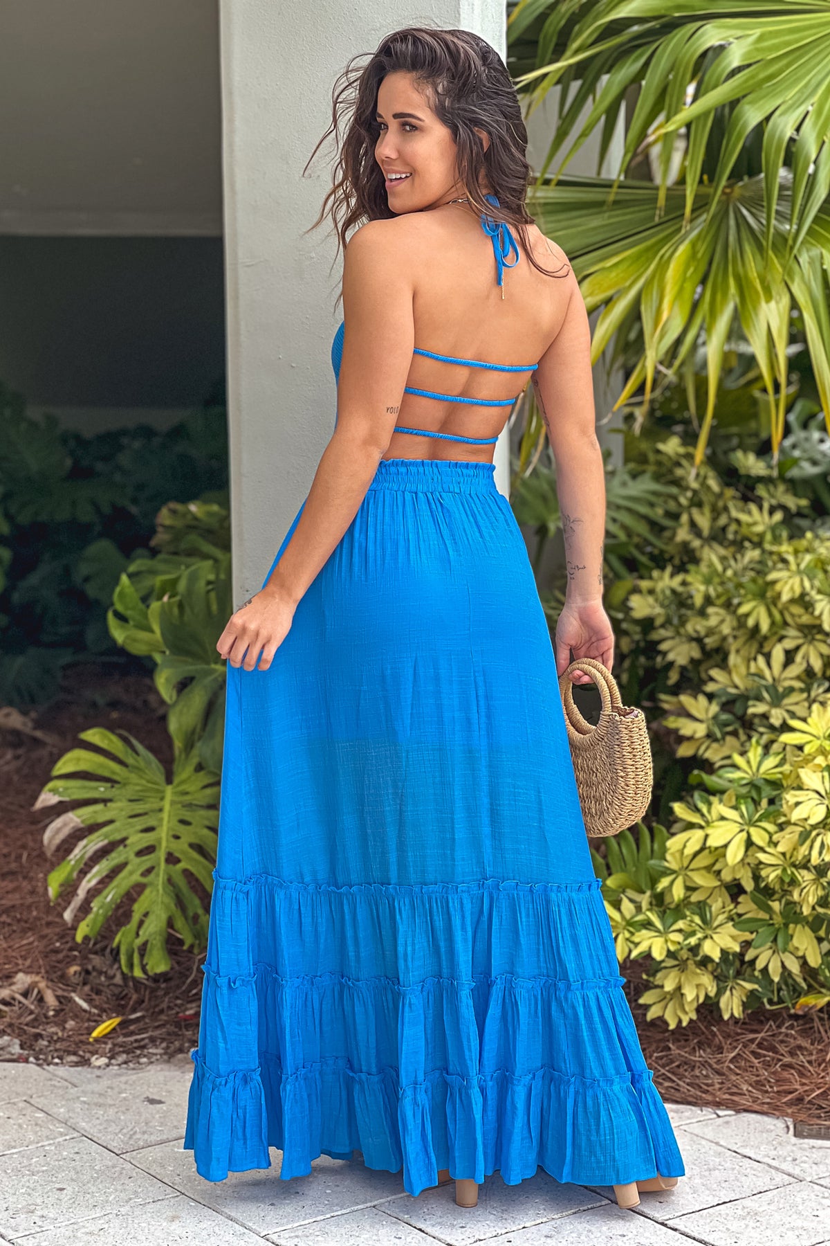 Blue Smocked Maxi Dress with Strappy Back | Beautiful Dresses – Saved ...