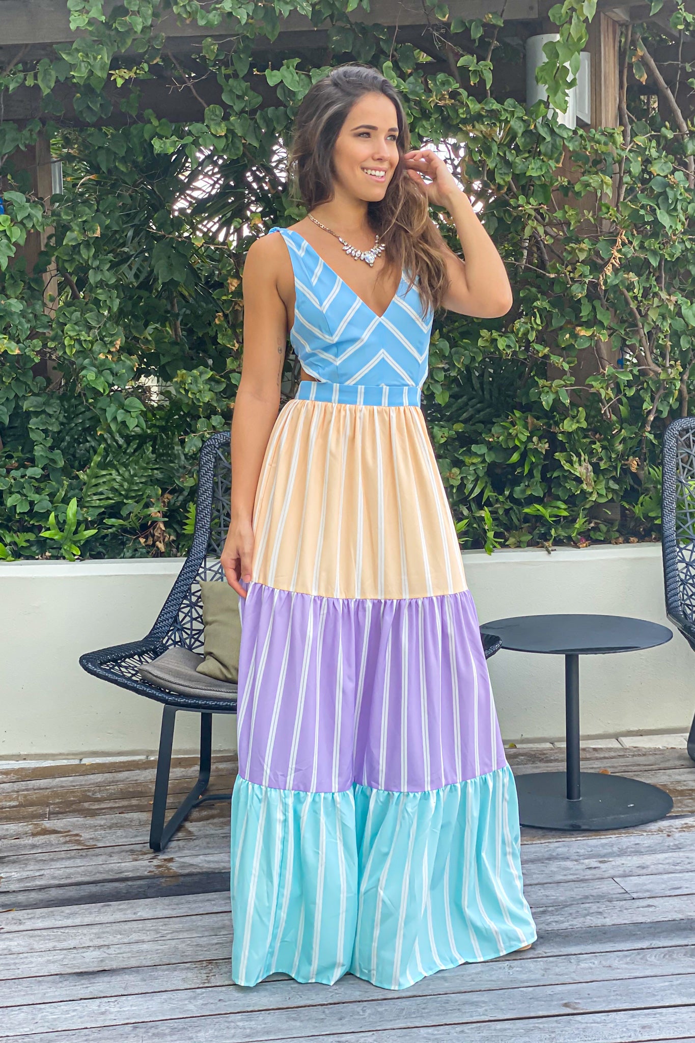 Blue Multi Colored Striped Maxi Dress | Maxi Dresses – Saved by the Dress