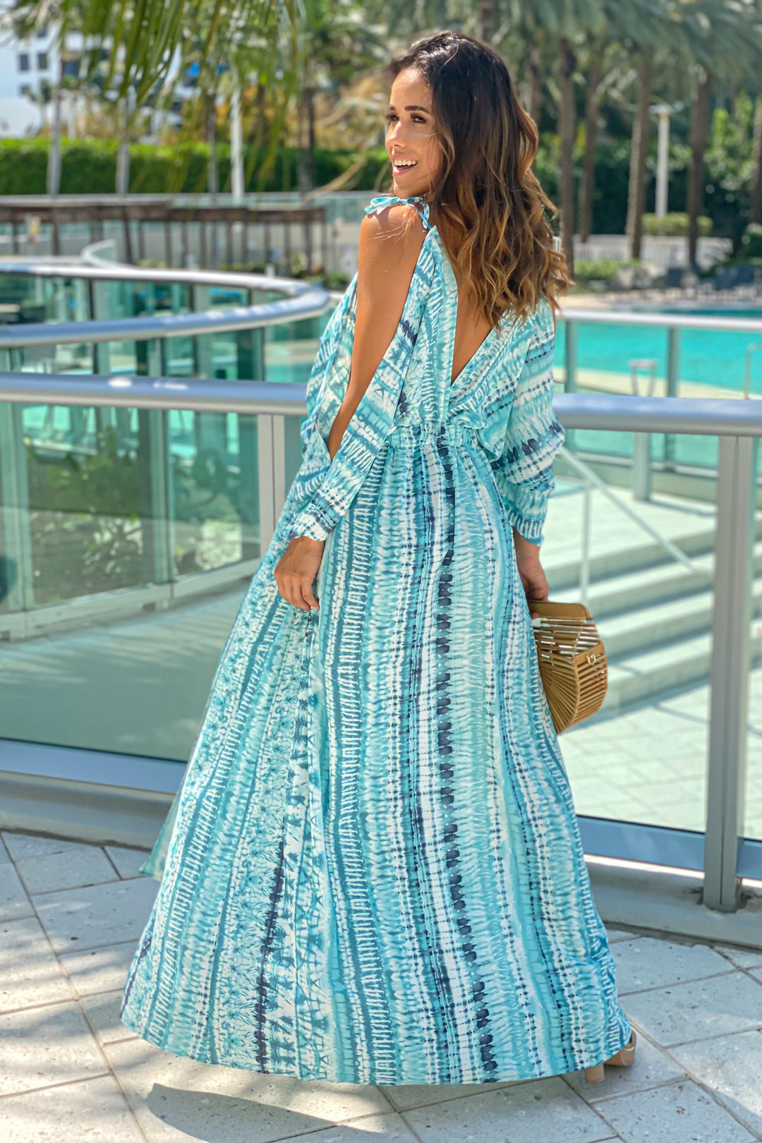 Blue Tie Dye Maxi Dress With Sleeves And Slits | Dresses Saved by the Dress Blue Tie Dye Maxi Dress With Sleeves And Slits | Dresses Saved by the Dress