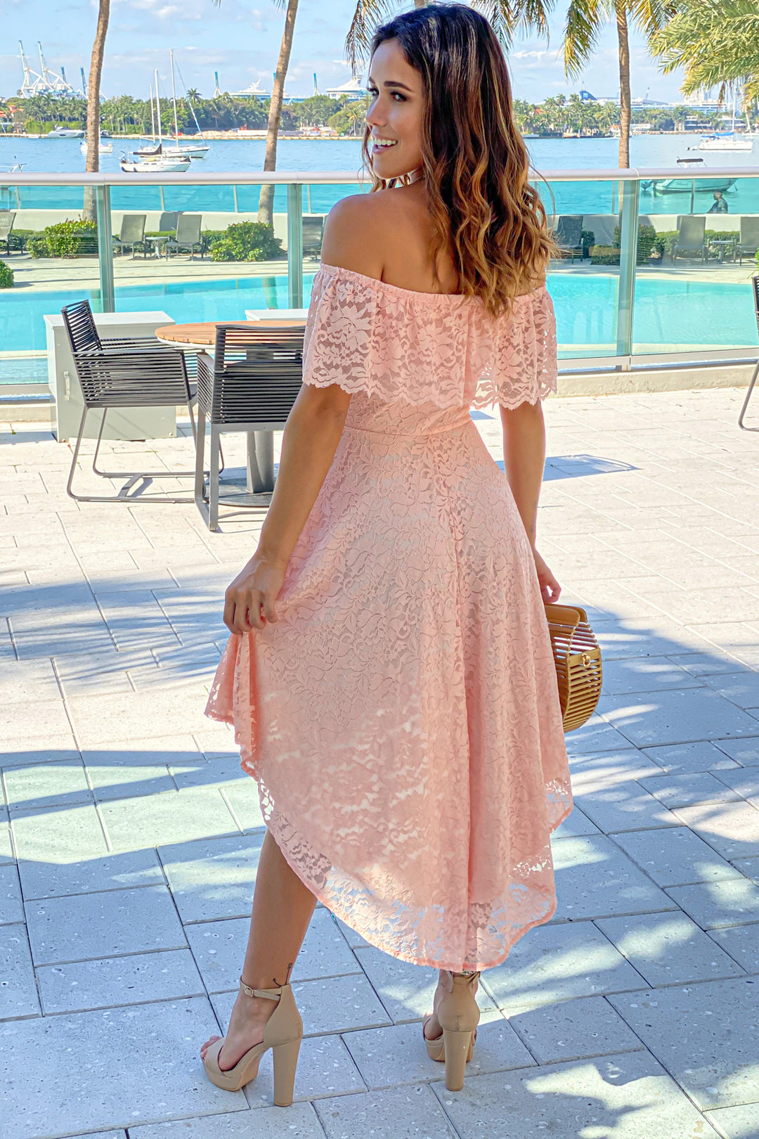 Blush Lace Off Shoulder High Low Dress Beautiful Dresses – Saved
