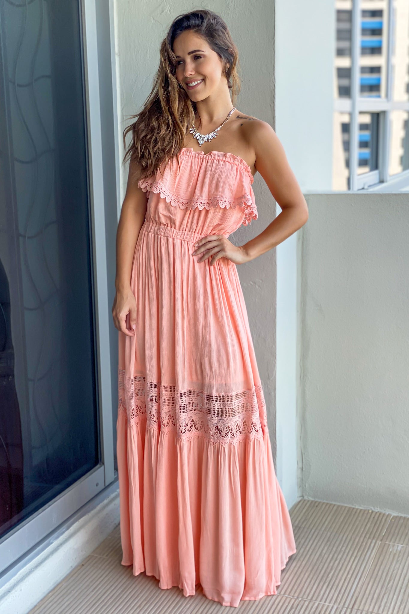 blush strapless summer dress