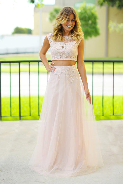 Blush Crochet Crop Top and Tulle Set
