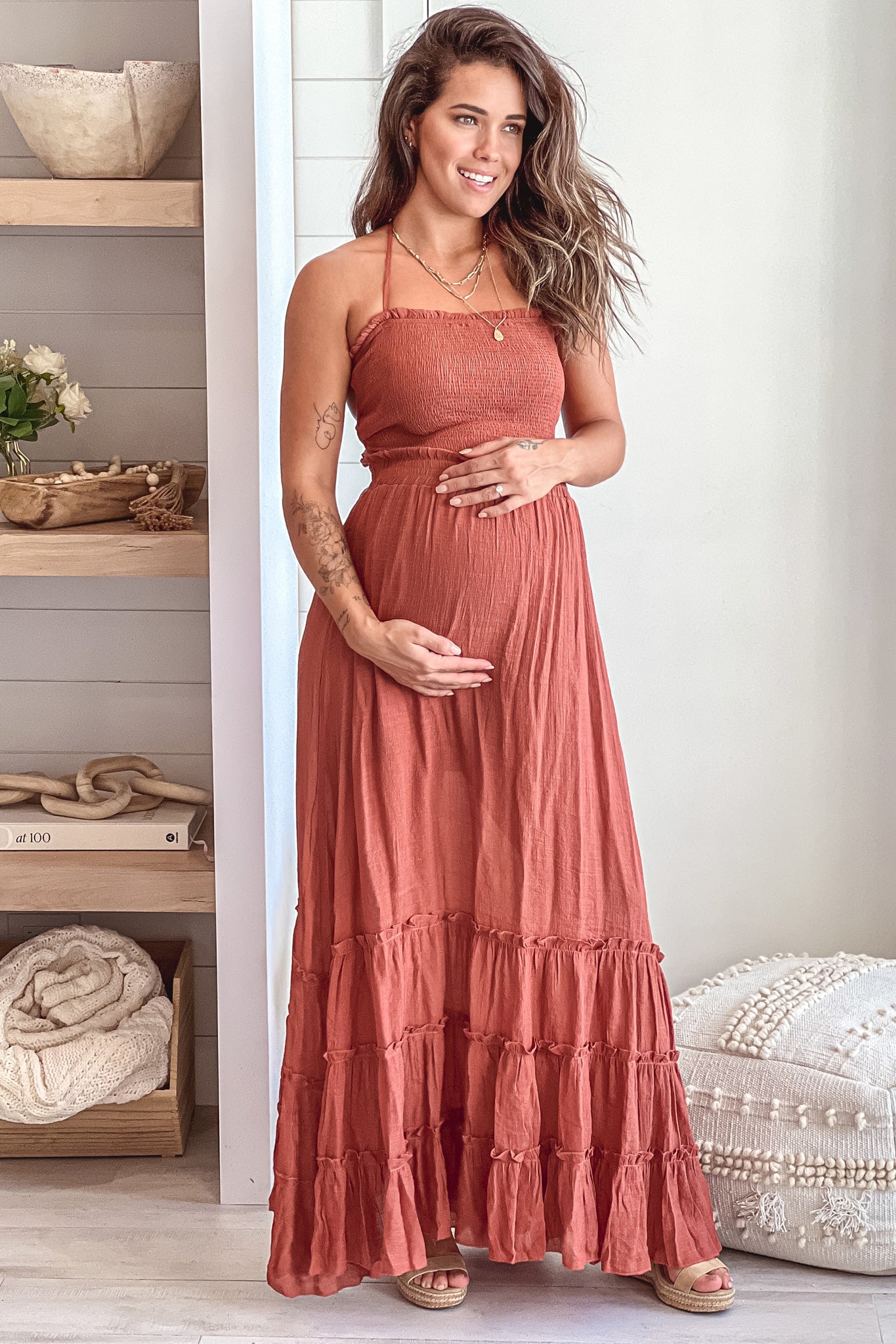 Brick Maternity Maxi Dress with Strappy Back | Saved By The Dress Saved by the Dress Brick Maternity Maxi Dress with Strappy Back | Saved By The Dress Saved by the Dress