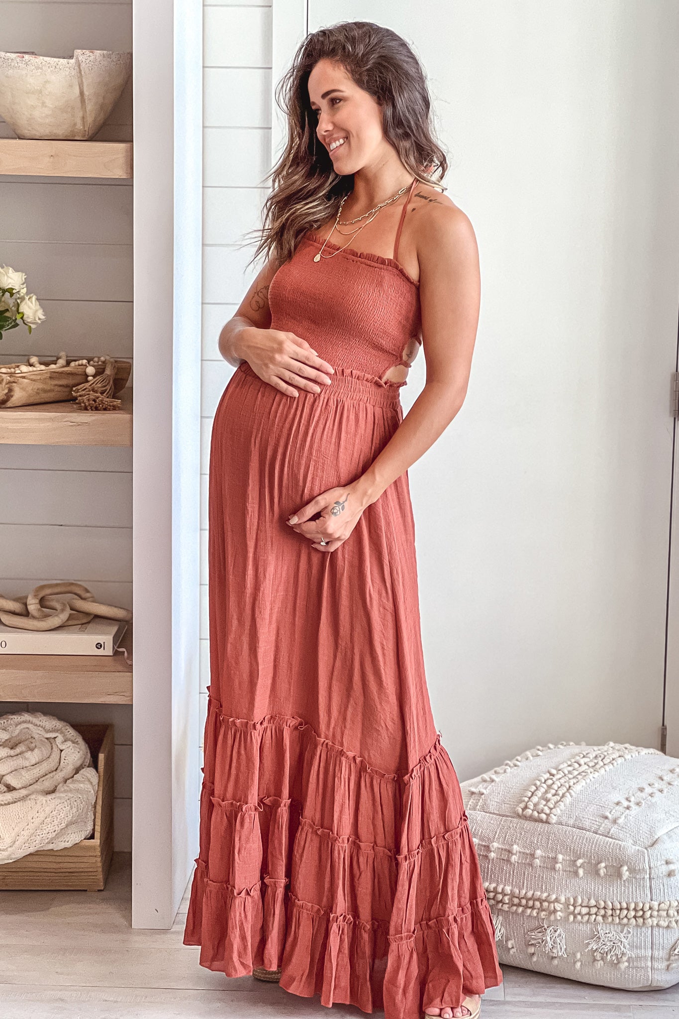 Brick Maternity Maxi Dress with Strappy Back | Saved By The Dress Saved by the Dress Brick Maternity Maxi Dress with Strappy Back | Saved By The Dress Saved by the Dress