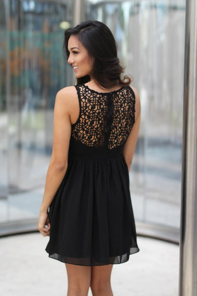 Black Crochet Short Dress