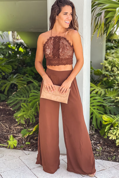 brown cute two piece set