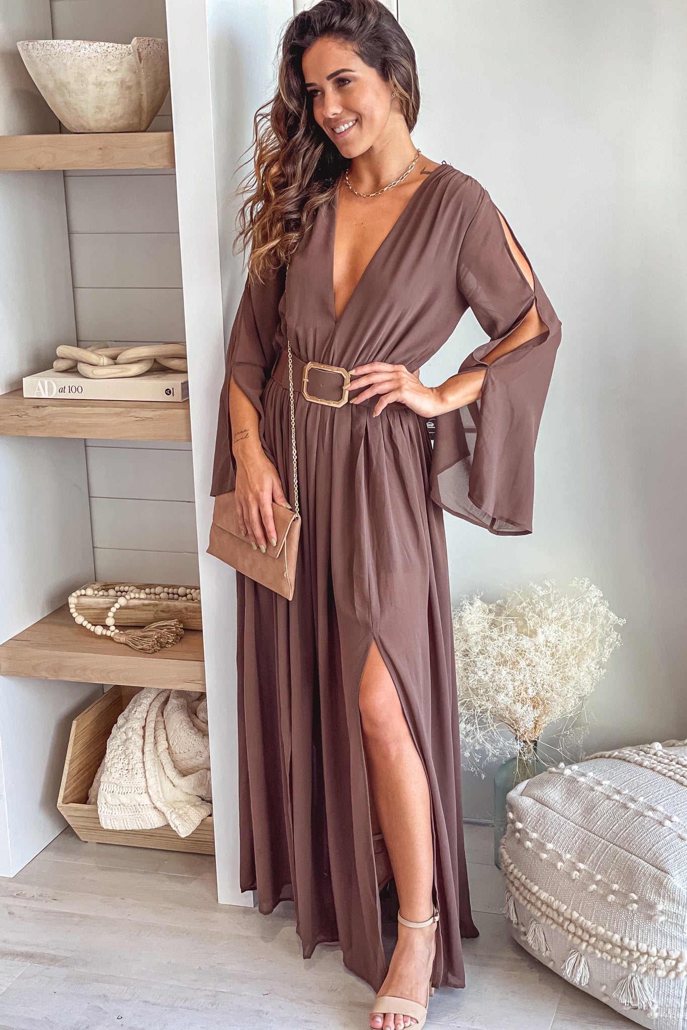 brown formal maxi dress