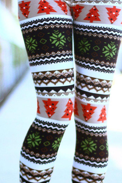 Brown Printed Christmas Leggings