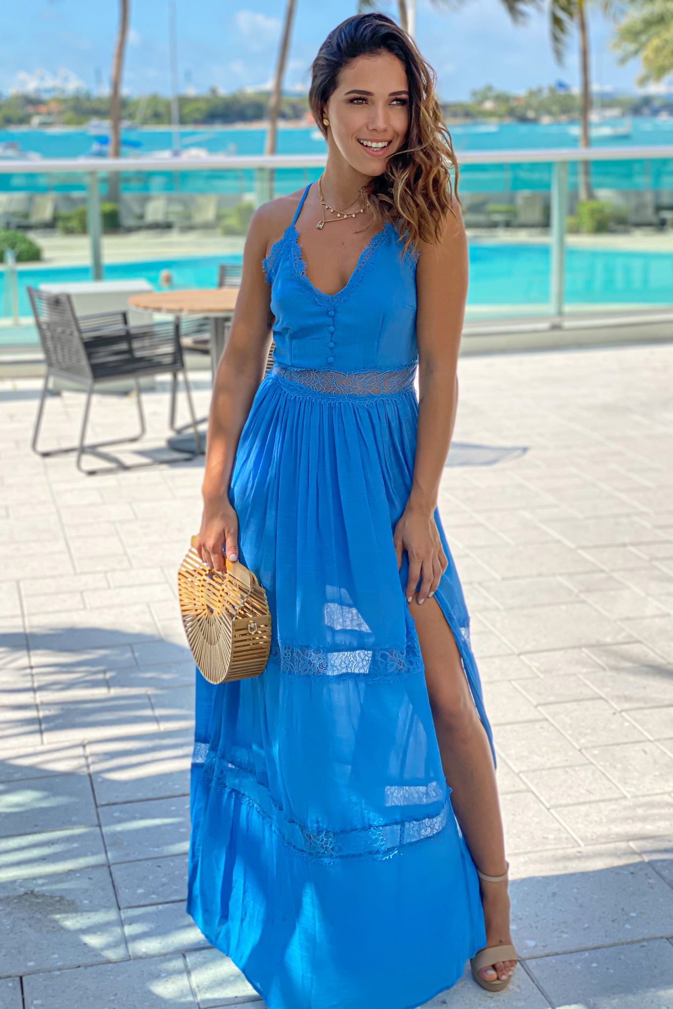 blue casual maxi dress
