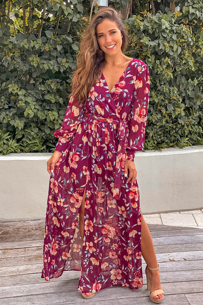 Burgundy Floral Maxi Dress | Vacation Maxi Dress – Saved by the Dress